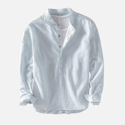 Camisa Henley de lino transpirable de manga larga para hombre