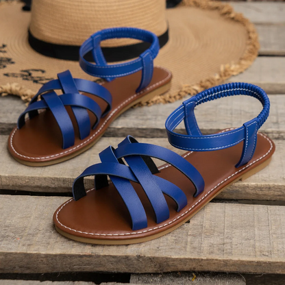 Women's Strappy Flat Sandals with Elastic Ankle Strap