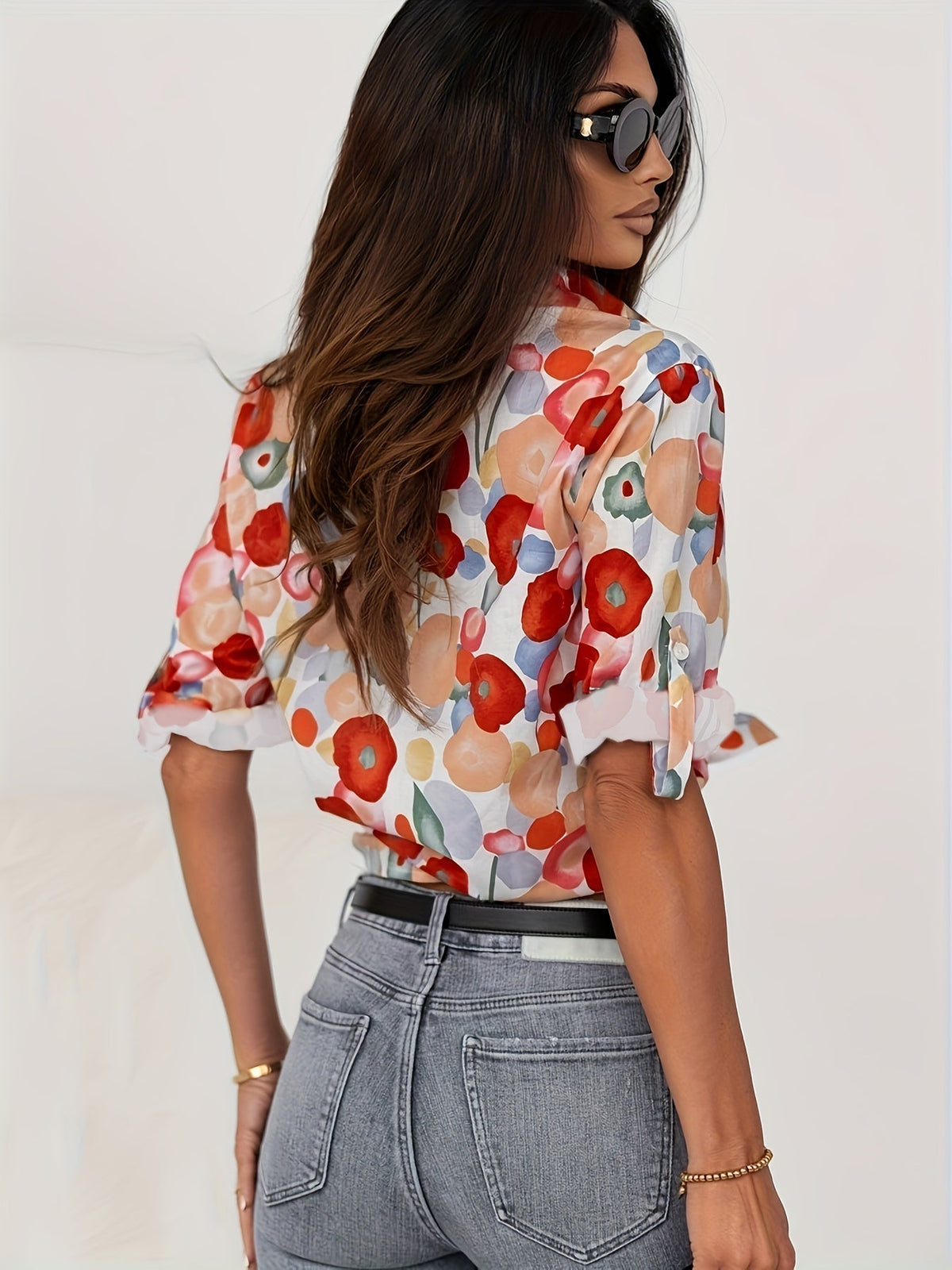 Women's Long Sleeve Floral Print Button-Up Shirt