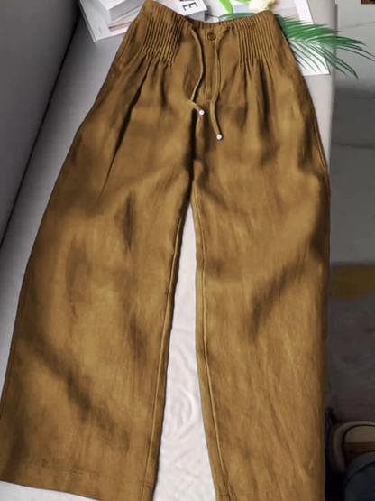 Women's High-Rise Wide-Leg Pants with Drawstring Waist