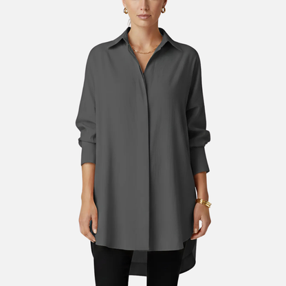 Camisa tipo túnica extragrande abotonada para mujer
