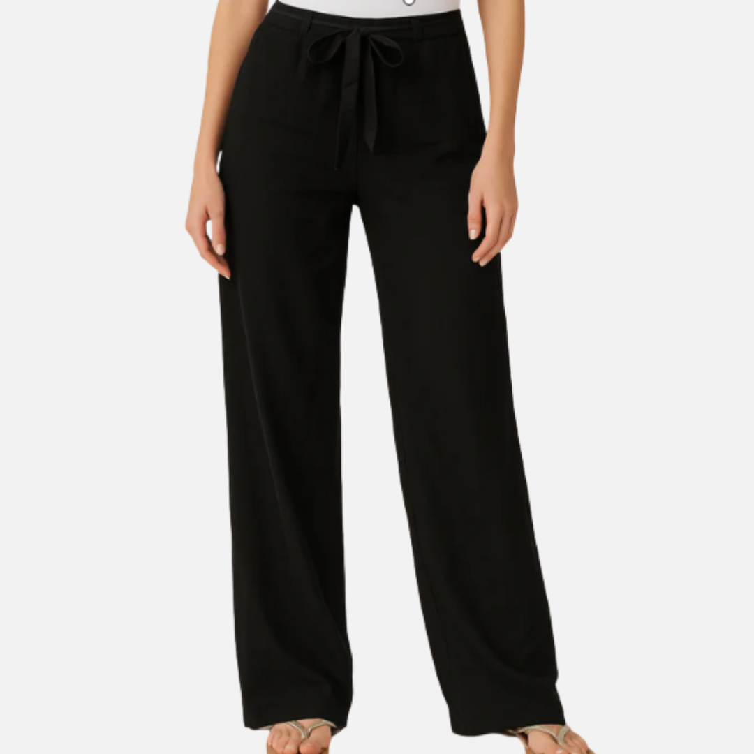 Pantalones de lino de mujer de cintura alta y pierna ancha | Pantalones Palazzo con lazo en la cintura