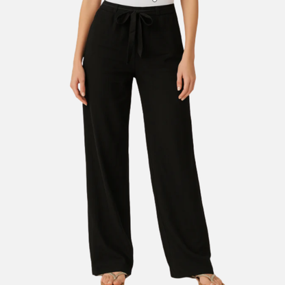 Pantalones de lino de mujer de cintura alta y pierna ancha | Pantalones Palazzo con lazo en la cintura