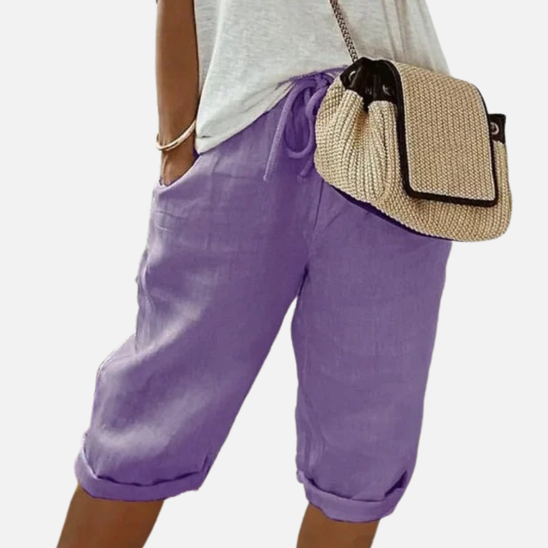 Pantalones cortos de lino tipo cropped para mujer
