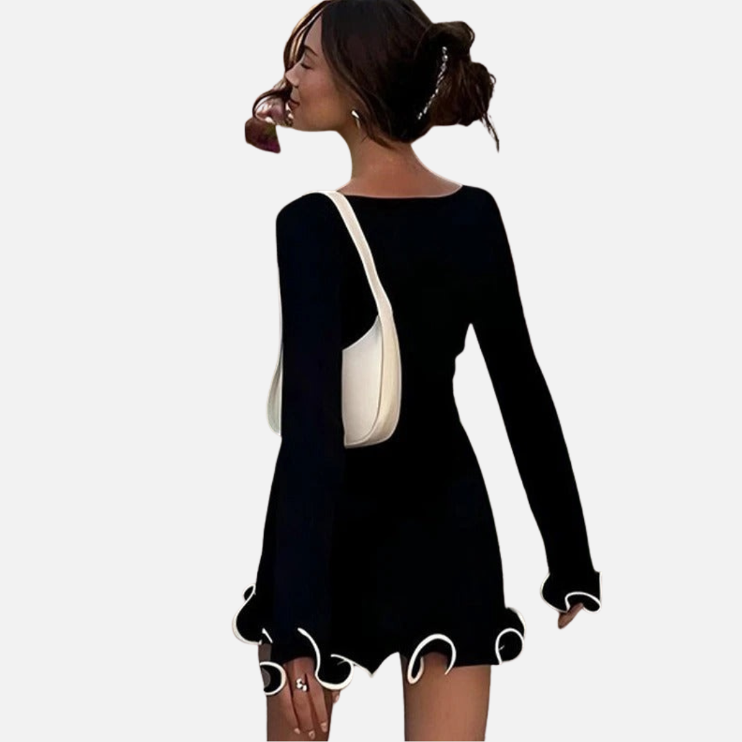 Zoe | Women's Long-Sleeve Ruffle Hem Knit Mini Dress – Evening Wear
