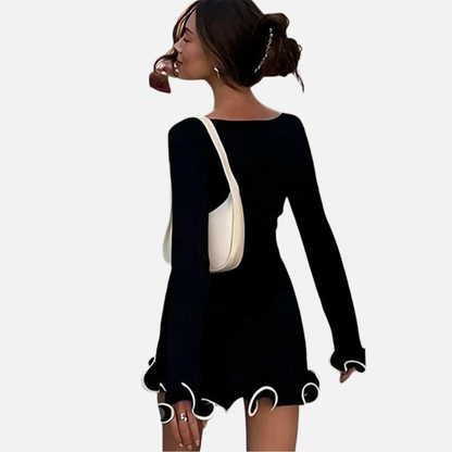 Zoe | Women's Long-Sleeve Ruffle Hem Knit Mini Dress – Evening Wear