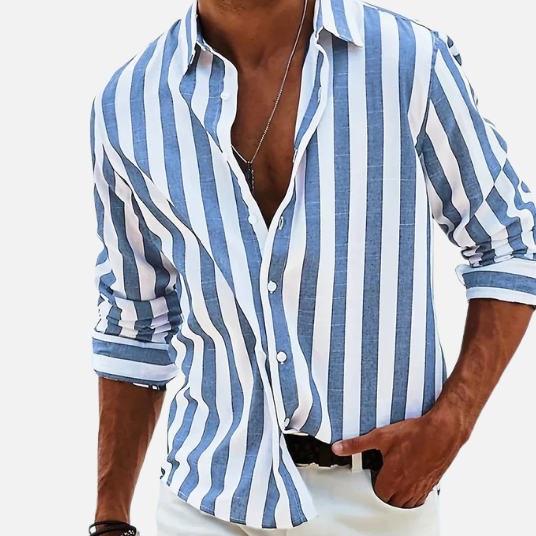 Camisa de manga larga de rayas para hombre | Camisa casual de playa con botones
