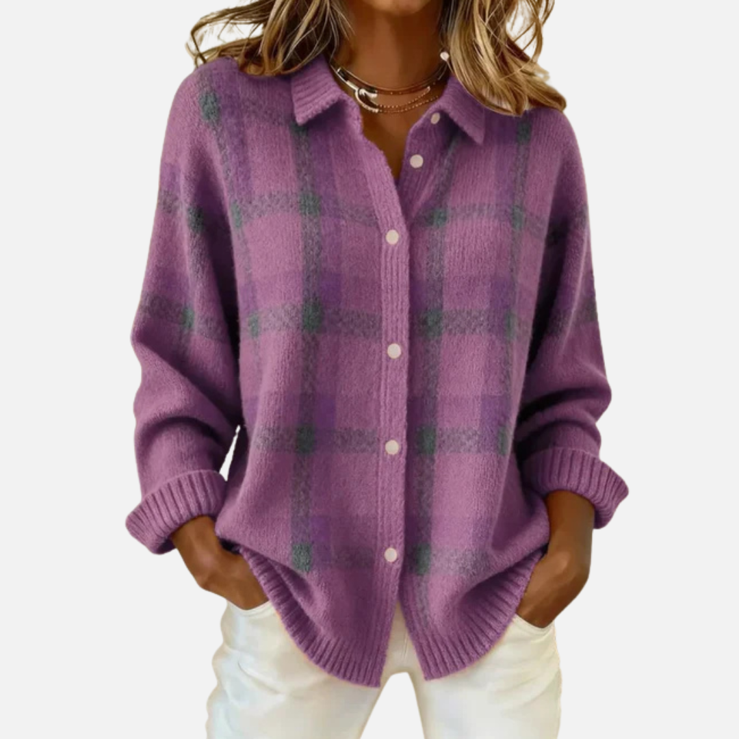 Melissa | Camisa a cuadros de mujer con botones, manga larga, estilo extragrande