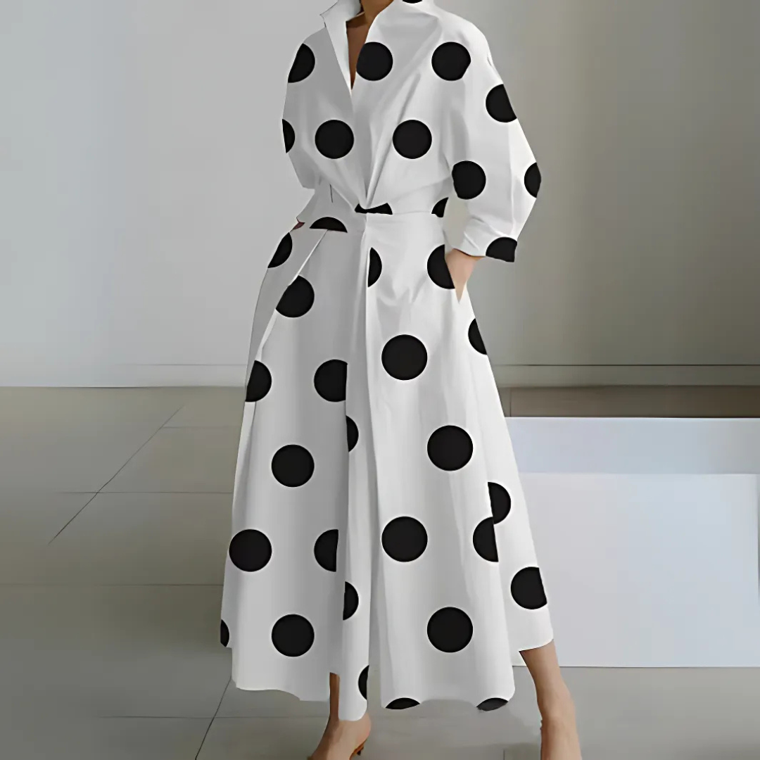 Women's Lapel Collar Wrap Maxi Dress with Pockets