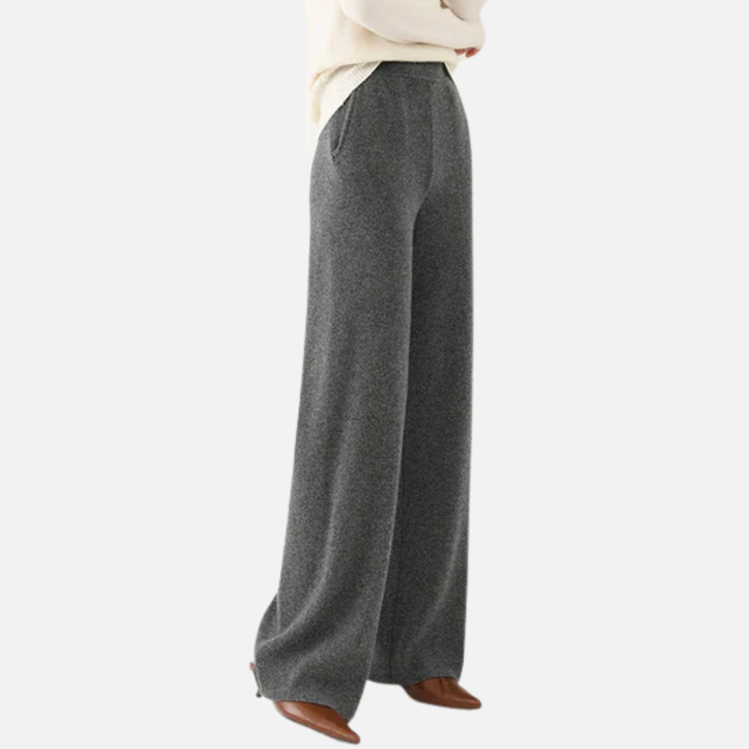 Pantalones de punto de pernera ancha para mujer | Pantalones de chándal acanalados con cintura elástica