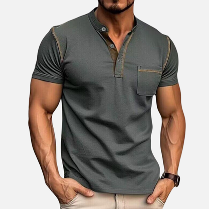 Men's Slim Fit Henley Polo Shirt | Short Sleeve