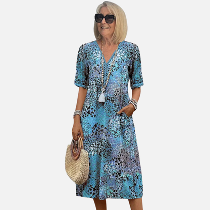 Vestido midi bohemio con cuello en V y estampado para mujer
