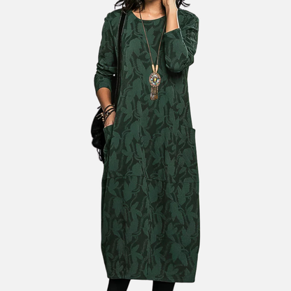 Maxivestido jacquard de manga larga para mujer | Estampado abstracto extragrande