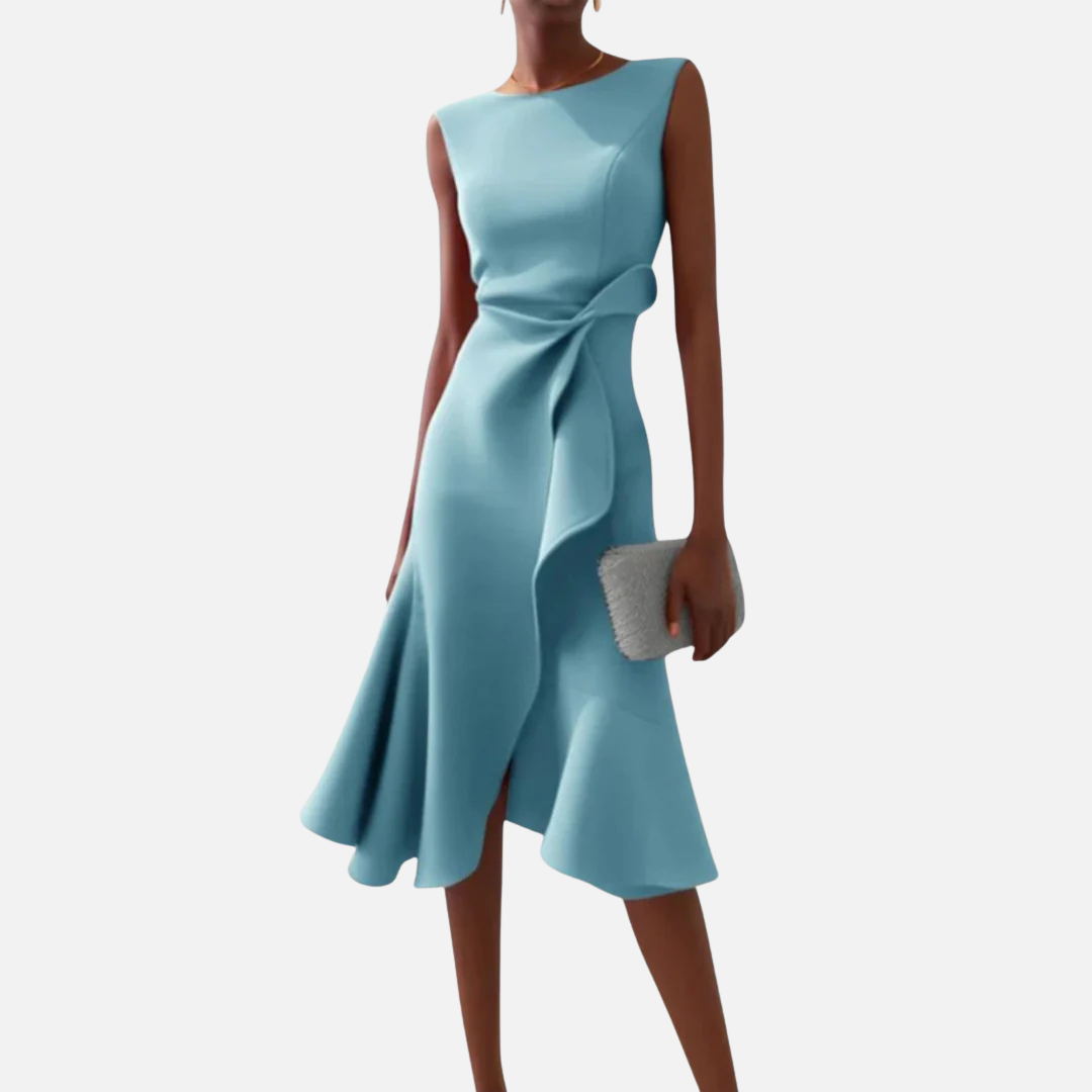 Vestido Midi de Cóctel Elegante con Volantes para Mujer