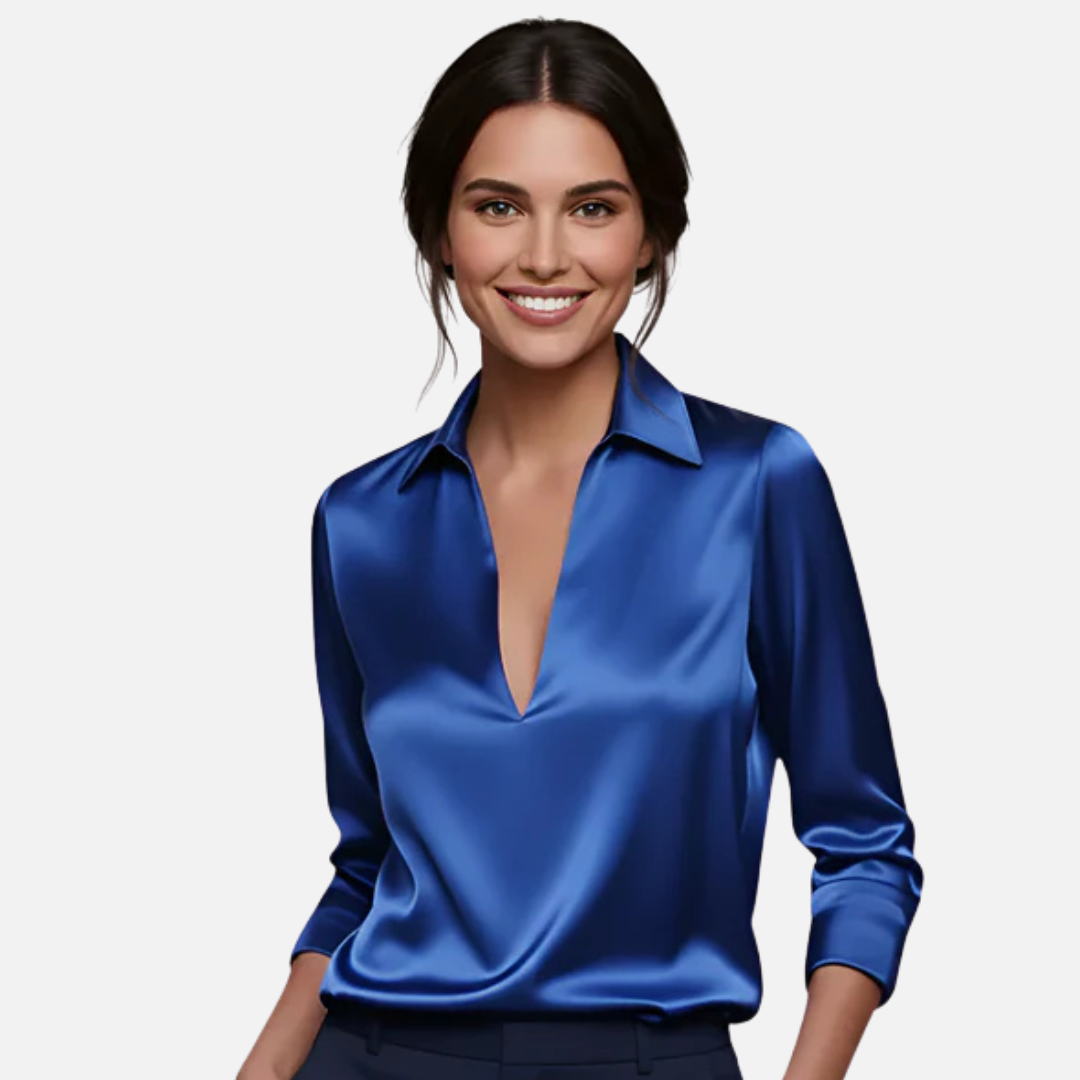 Blusa Elegante de Seda con Cuello en V para Mujer