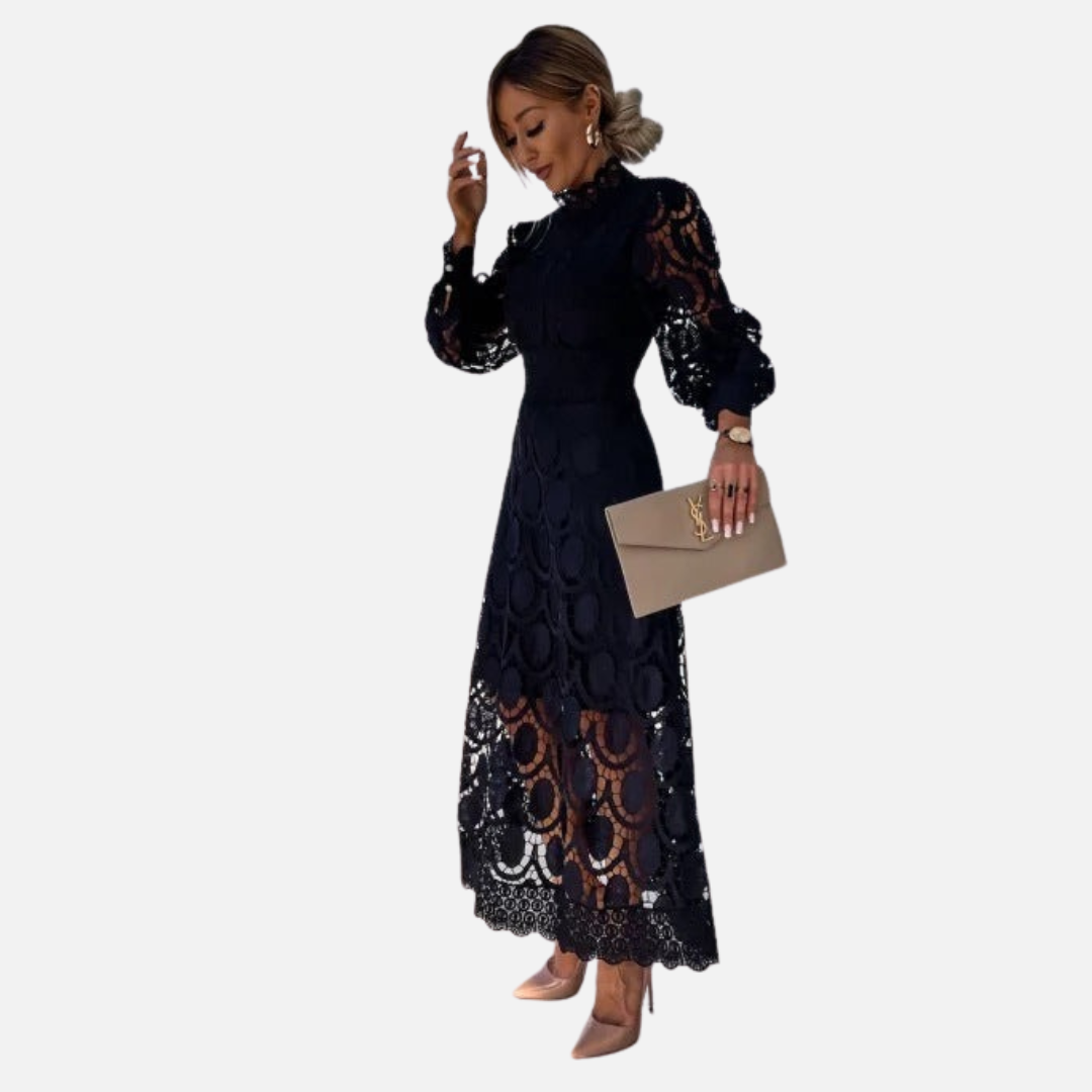 Claire | Women's Scallop Lace High-Neck Midi Dress – Wedding Guest