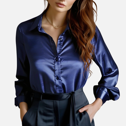 Blusa Elegante de Satén para Mujer | Seda con Botones de Manga Larga