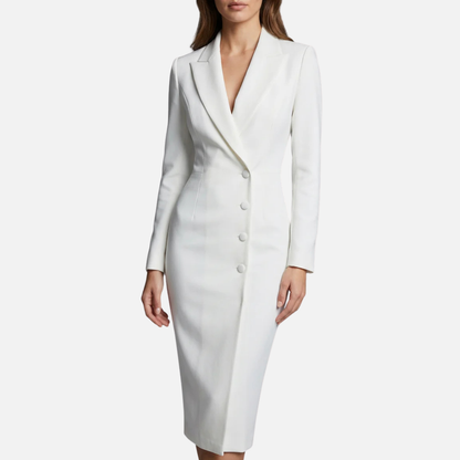 Women's Tailored Blazer Midi Dress | Single Button V-Neck Long Sleeve Work Dress