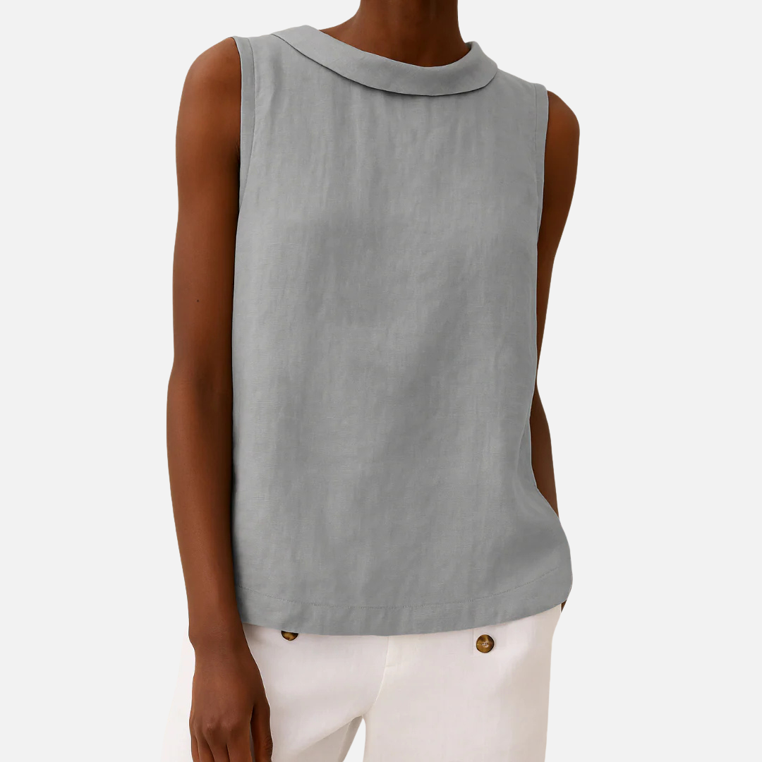 Camisa sin mangas de lino con escote de barco para mujer