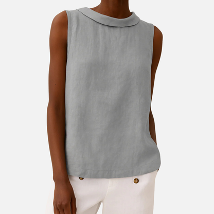 Camisa sin mangas de lino con escote de barco para mujer
