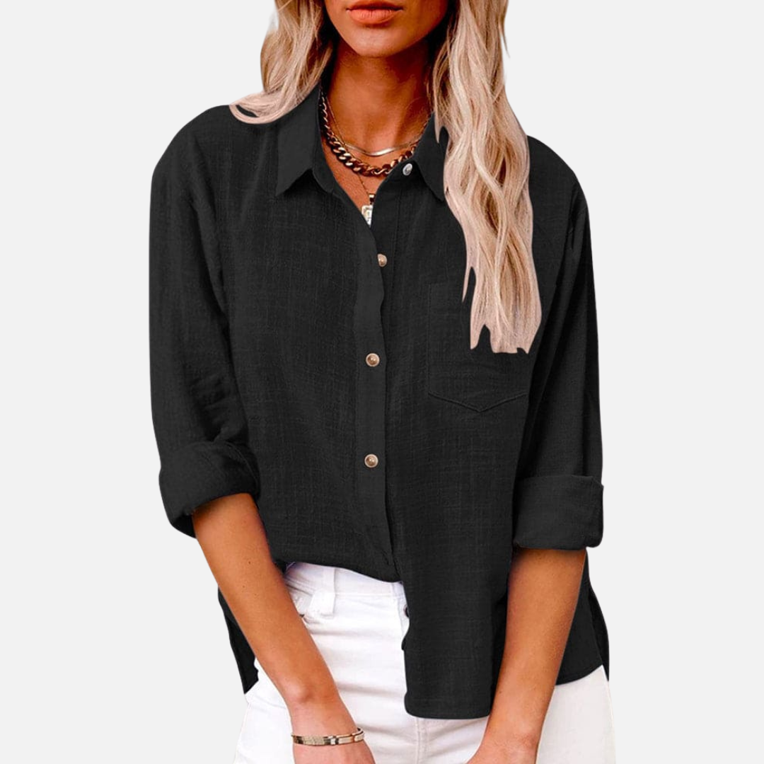 Women's Oversized Linen Shirt | Long Sleeve Button-Down Casual Blouse