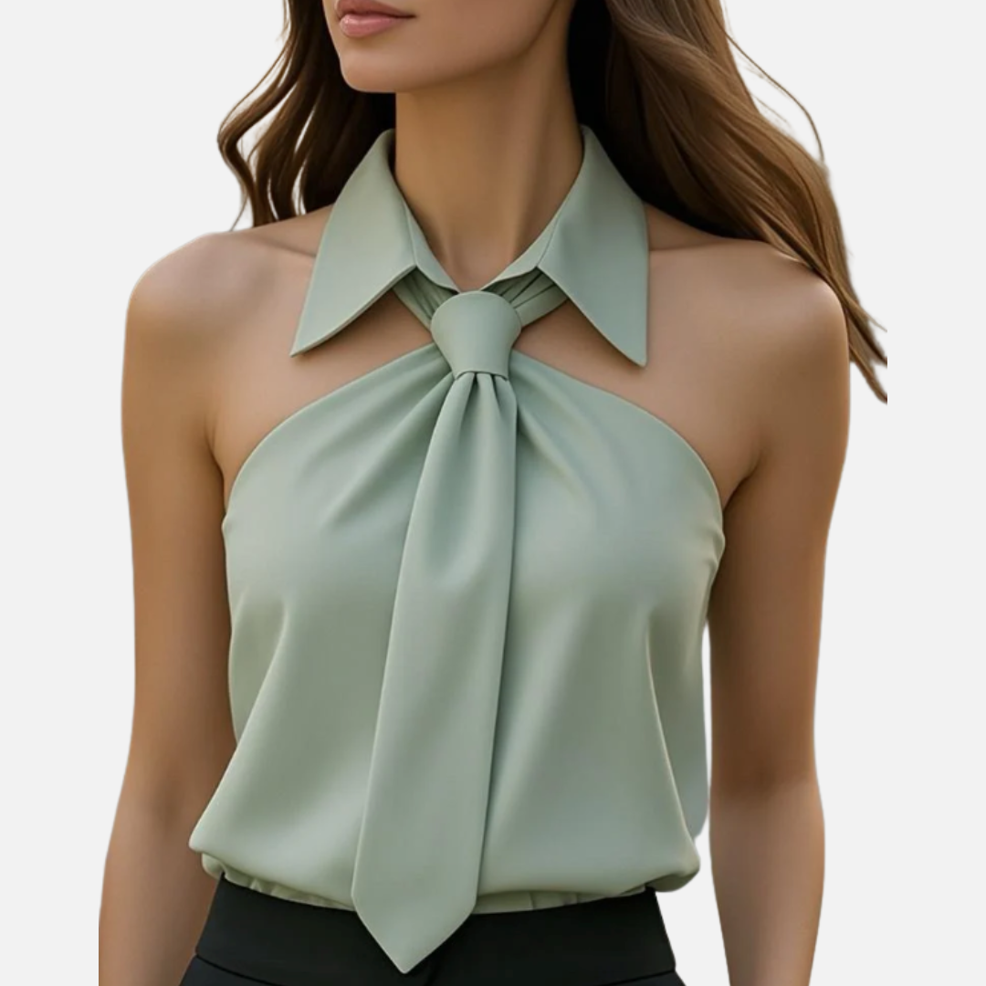 Women's Sleeveless Halter Tie-Neck Top | Bow Knot Backless Satin Chiffon Blouse