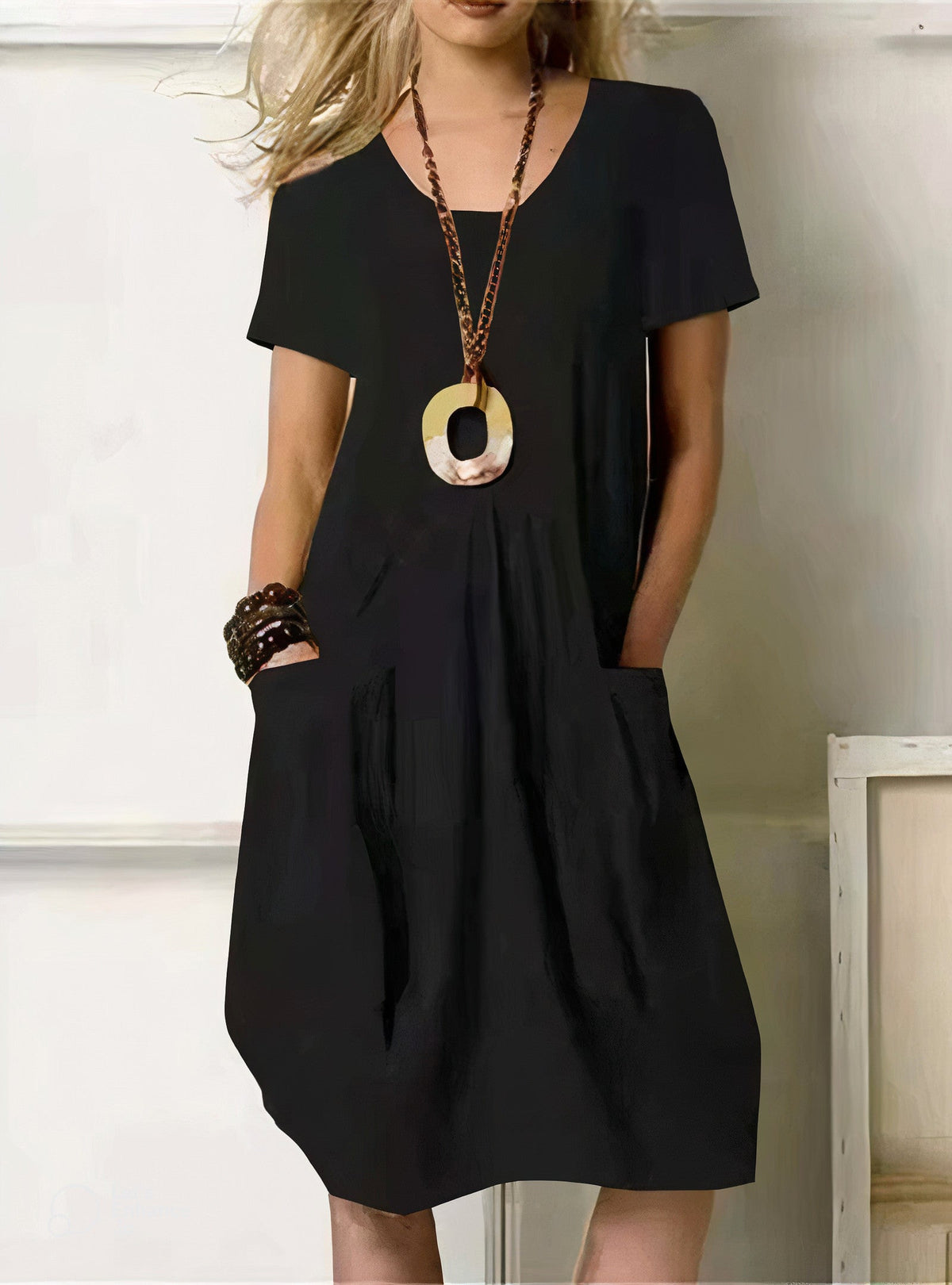 Women's Short Sleeve Midi Dress with Pockets
