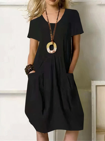Women's Short Sleeve Midi Dress with Pockets