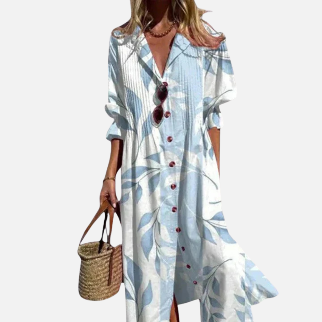 Vestido midi abstracto con cuello en V para mujer