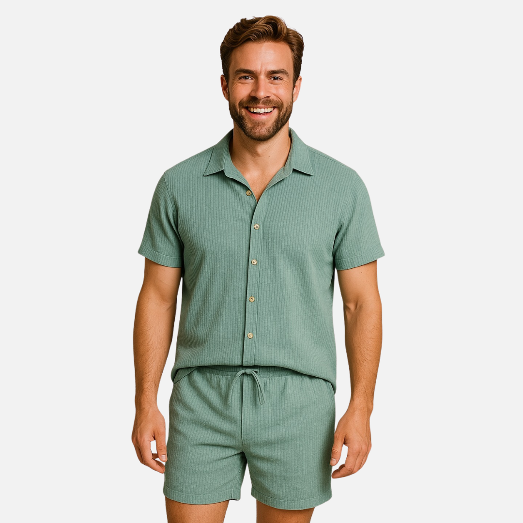 Conjunto a juego de lino para hombre | Camisa de manga corta y pantalón corto para verano