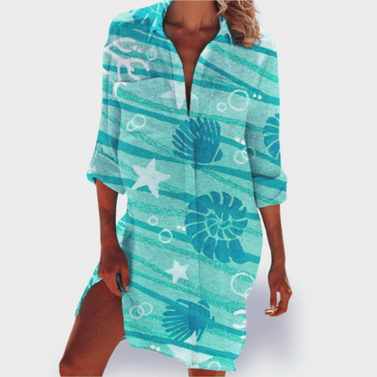 Women's Tie-Dye Shirt Dress with Button Front
