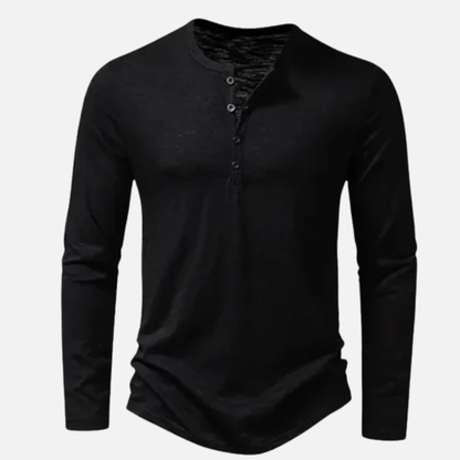 Camisa Henley de manga larga para hombre | Tapeta de botones de corte ajustado