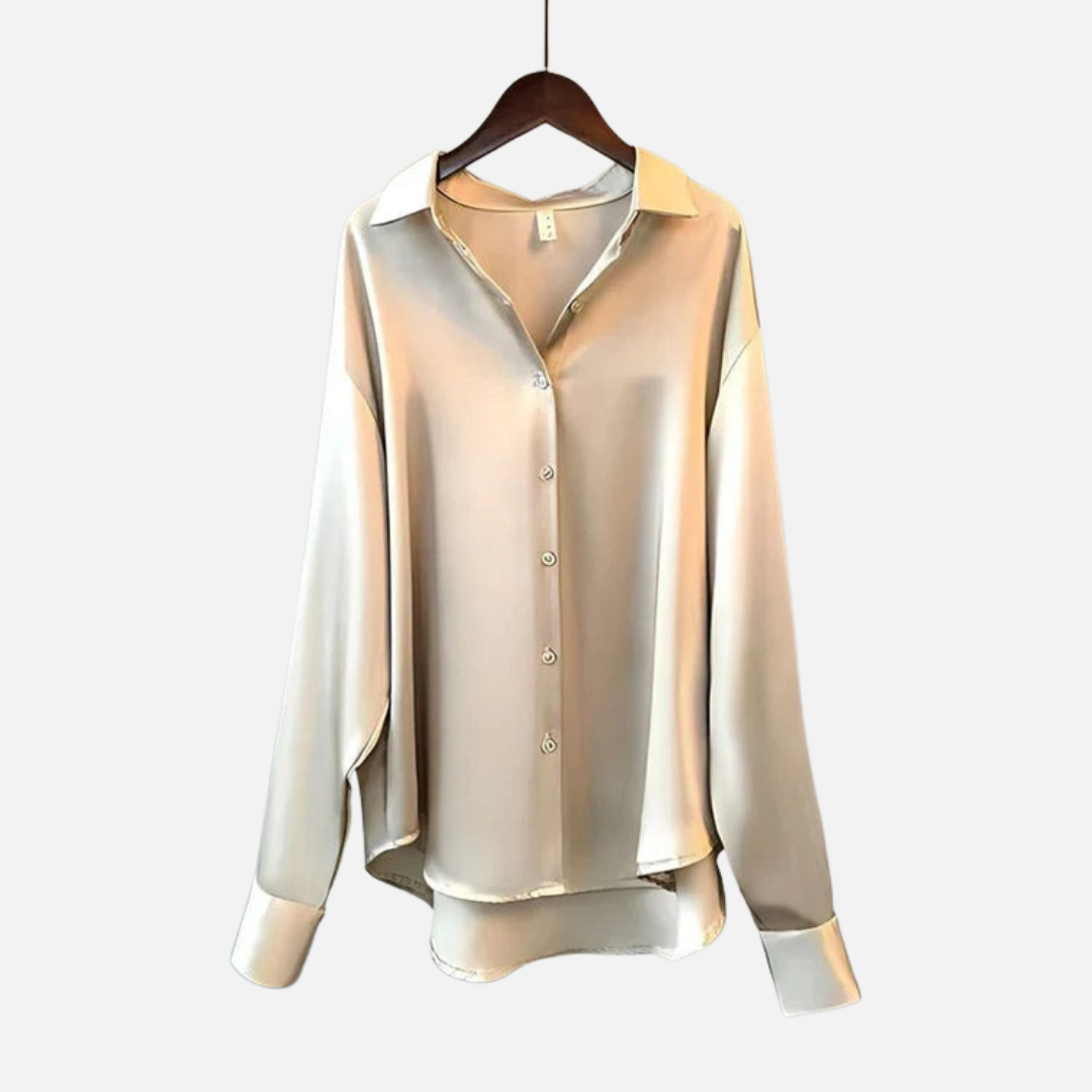 Camisa de manga larga de satén abotonada para mujer