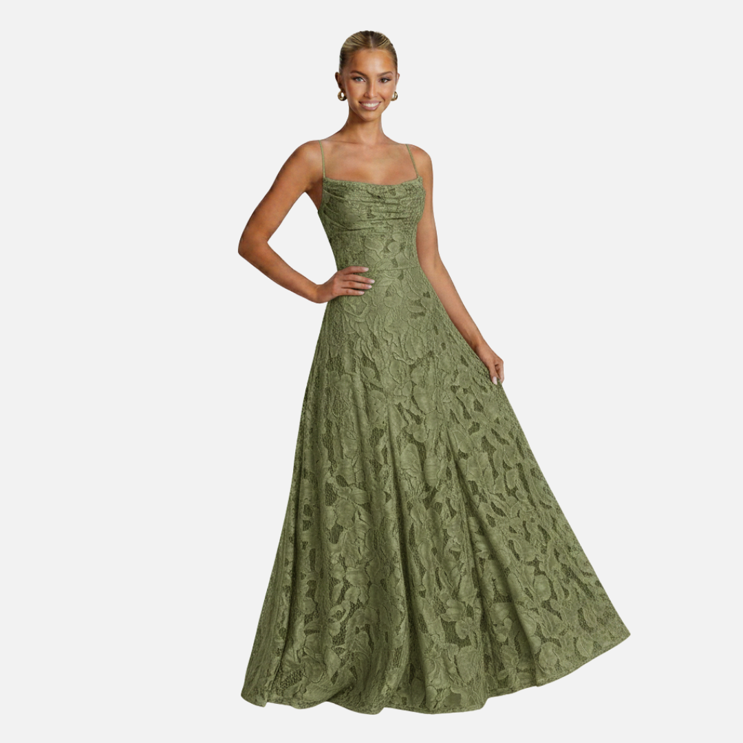 Elegante Vestido de Noche Largo de Encaje con Tirantes Delgados - Vestido de Novia Largo