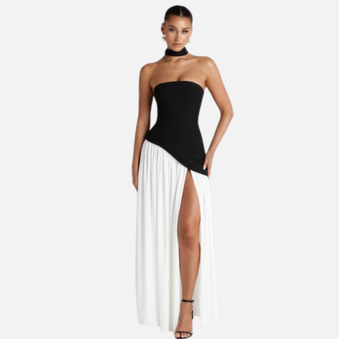 Maxivestido de chifón sin tirantes para mujer
