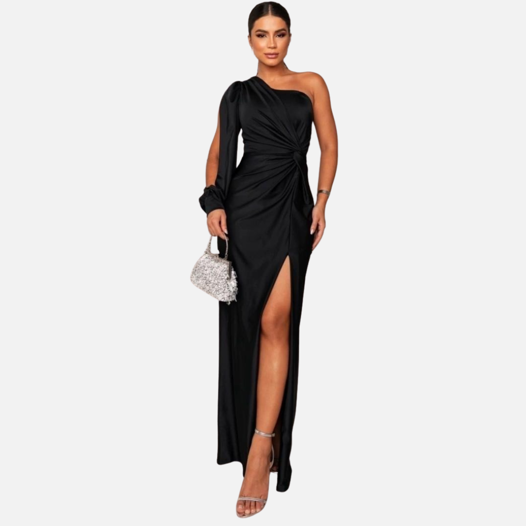 Vestido de noche de satén con lentejuelas para mujer