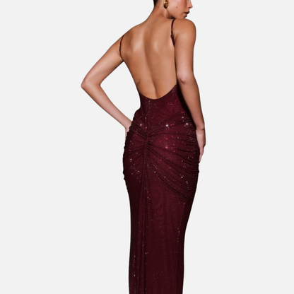 Vestido largo de noche formal con lentejuelas para mujer | Vestido de noche brillante sin espalda con tirantes finos