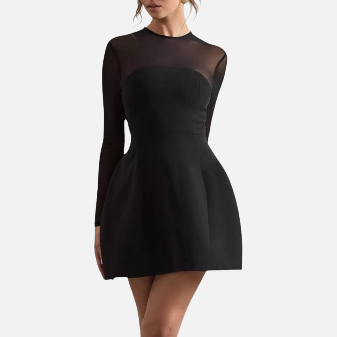 Vera | Women's Mesh-Sleeve Fit-and-Flare Mini Dress