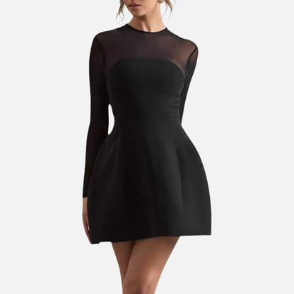 Vera | Women's Mesh-Sleeve Fit-and-Flare Mini Dress