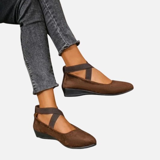 Women's Suede Cross Strap Ballet Flats | Ankle Wrap