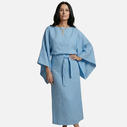 Maxivestido de lino con mangas kimono para mujer