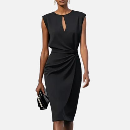 Remedios | Vestido midi fruncido con escote tipo ojo de cerradura para mujer