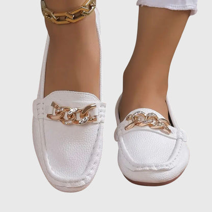Women's Slip-On Loafers with Gold Chain Detail