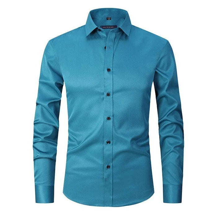 Men's Button-Up Shirt – Long Sleeve, Stretch, Wrinkle-Resistant