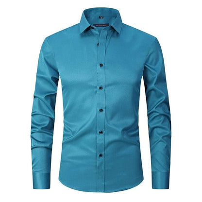 Men's Button-Up Shirt – Long Sleeve, Stretch, Wrinkle-Resistant