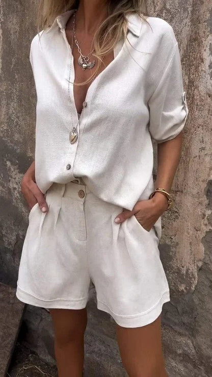 Women's Button-Down Shirt and Shorts Two-Piece Set