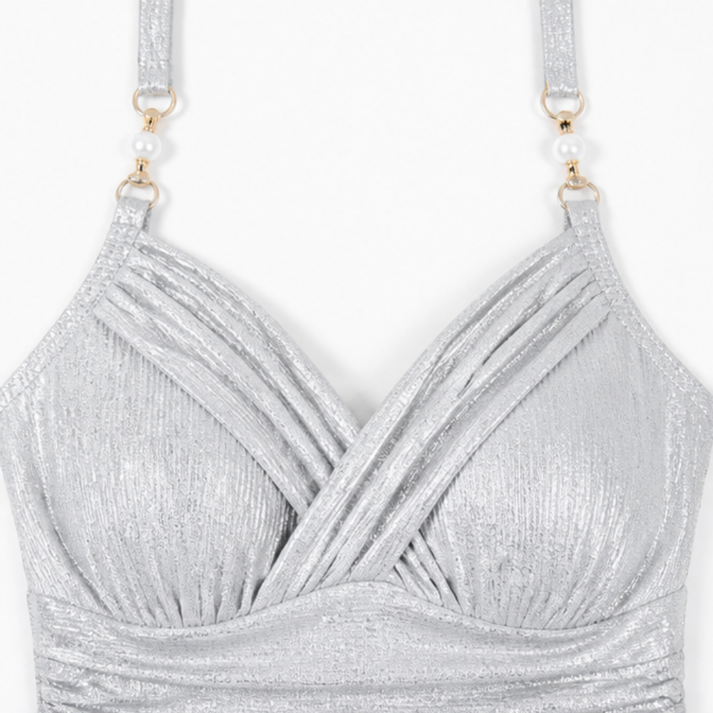 Women's One-Piece Swimsuit – Shimmer, Ruched, Cross-Front