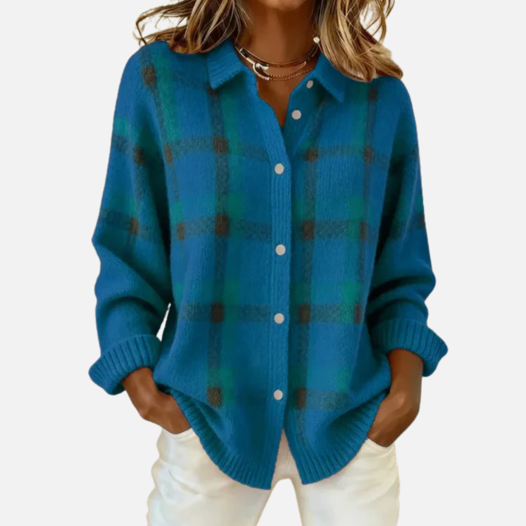 Melissa | Camisa a cuadros de mujer con botones, manga larga, estilo extragrande
