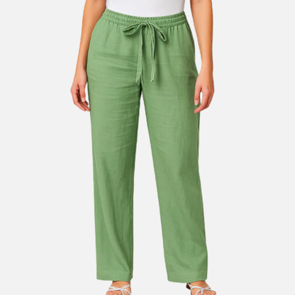 Pantalones de lino de mujer de cintura alta y pierna ancha | Pantalones Palazzo con lazo en la cintura