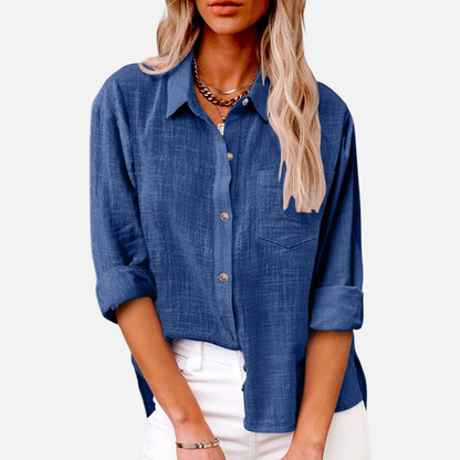 Women's Oversized Linen Shirt | Long Sleeve Button-Down Casual Blouse